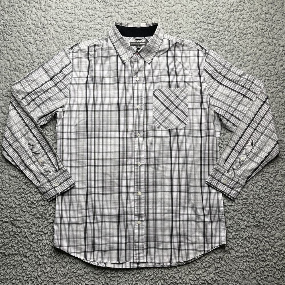 Geoffrey Beene Button Down Shirt Mens M Gray Plaid Long Sleeve Lightweight